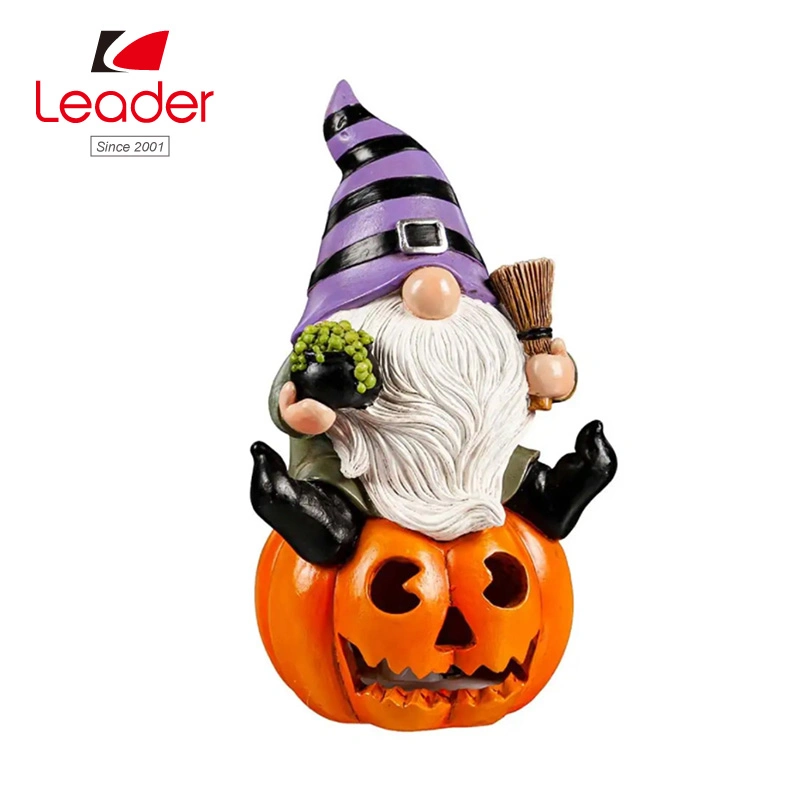 Polyresin Gnome on Pumpkin Figurine Table Top Accent Fall Autumn for Halloween Decoration