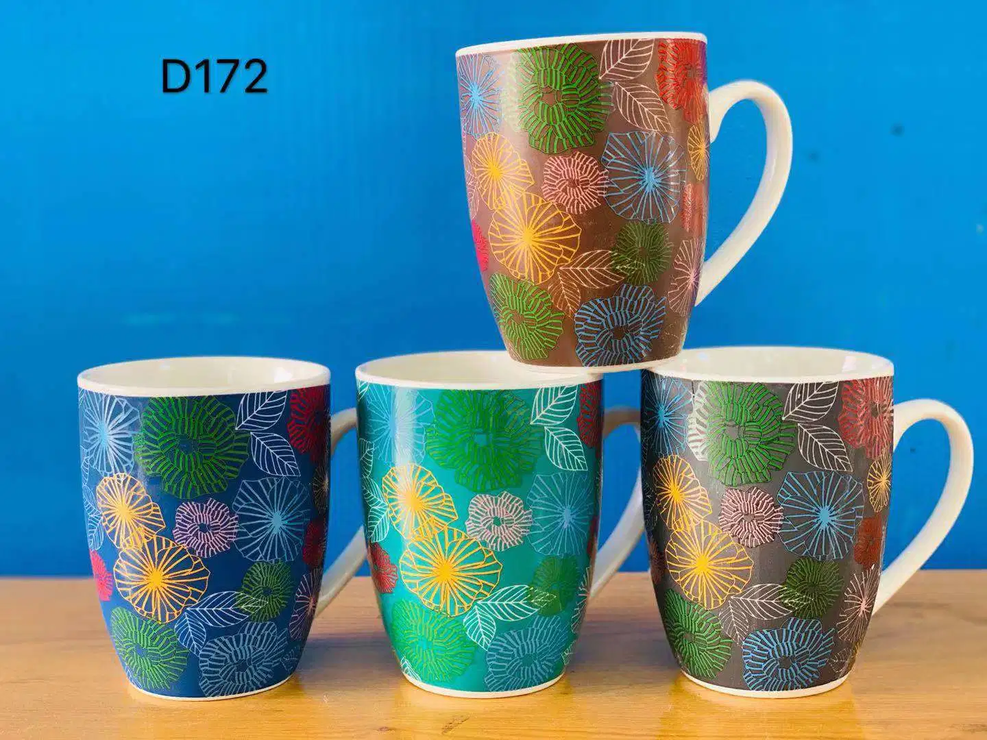 Various Styles and Colors Porcelain Coffee Mugs Wholesale with Leaf Pattern