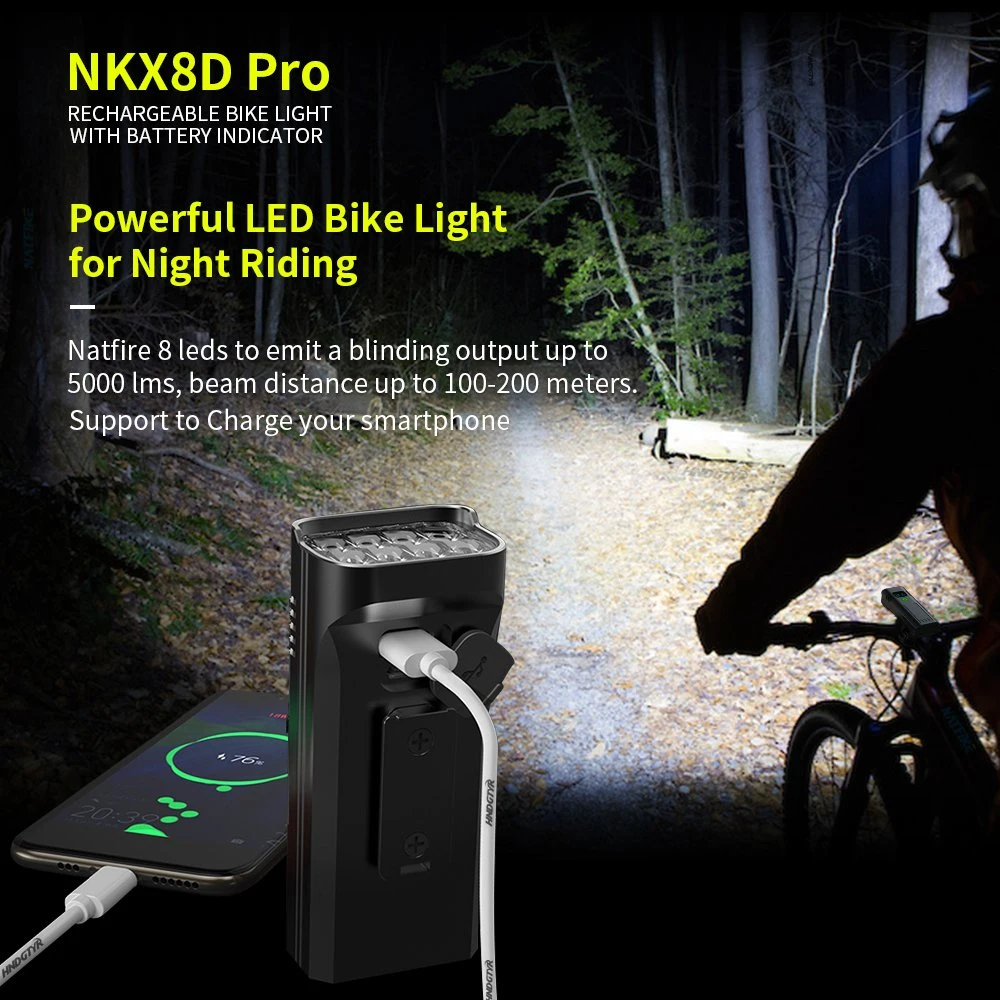 Indicador de bateria digital Helius 10000mAh, 3 suportes recarregáveis, bicicleta LED de 7000 lm, 8 Luz