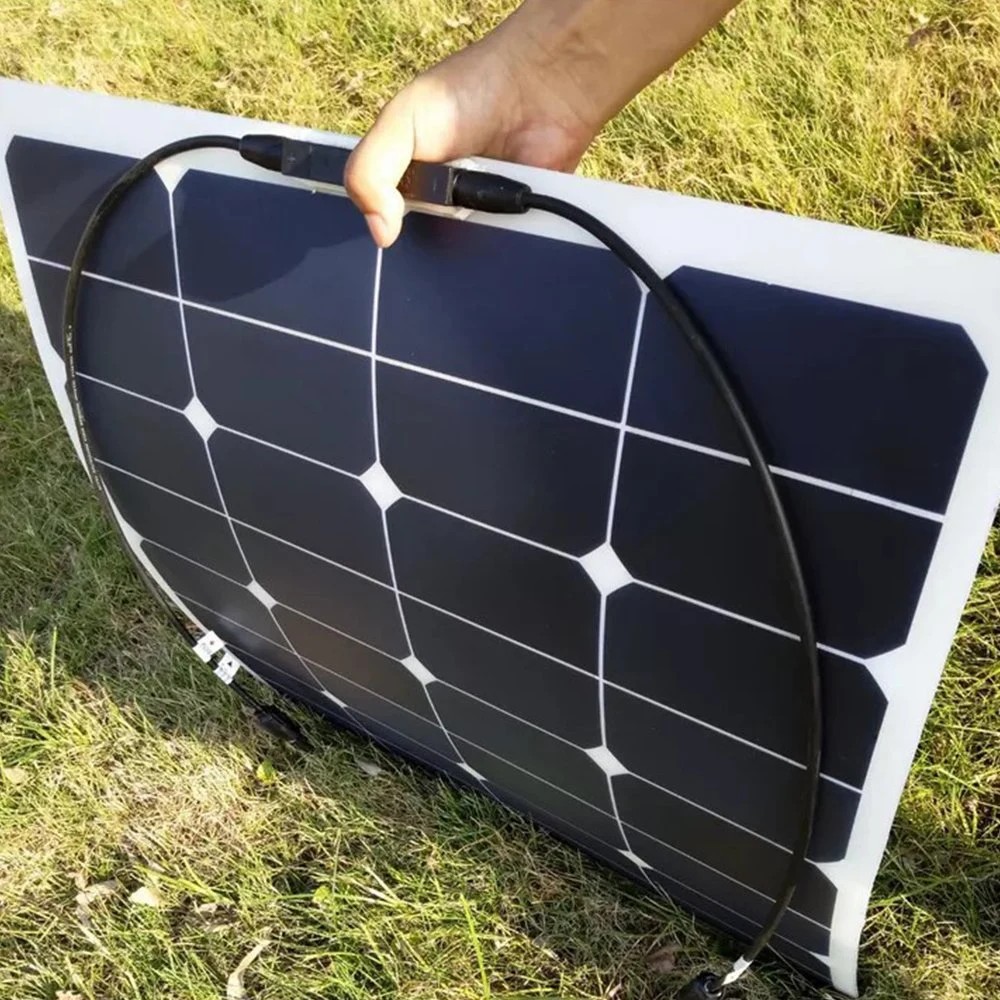 Waterproof IP68 Extremely Flexible Solar Panel 55W 12V Mono Solar Cell Plug and Play Design Ultra Thin, Lightweight