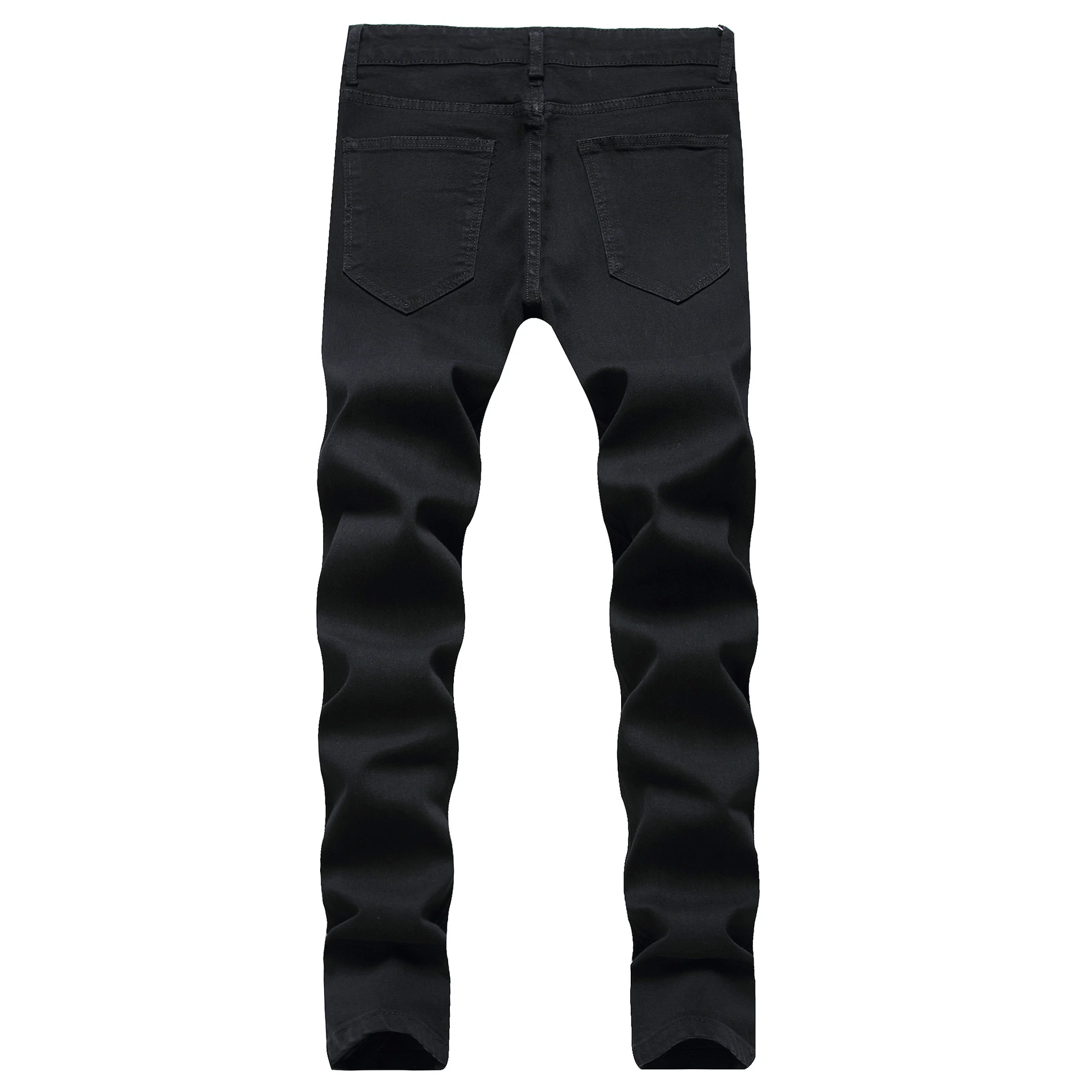 New Men's Jeans Slim Straight Zipper Trousers Pleated Men's Pants