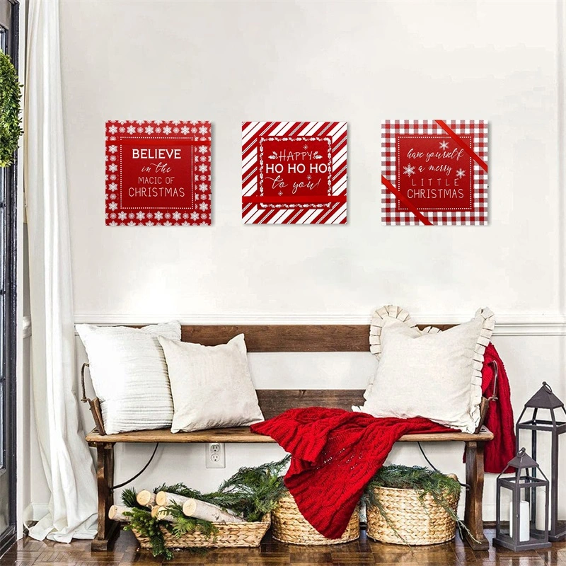 Escena de Invierno vacaciones rojo iluminado de lienzo de pared Arte Decoración de Navidad para imprimir