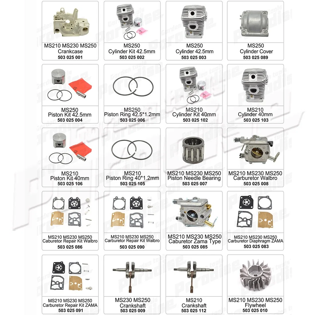 Ferramenta de jardim Worm motosserra para MS210 MS230 MS250 Peças Motosserras