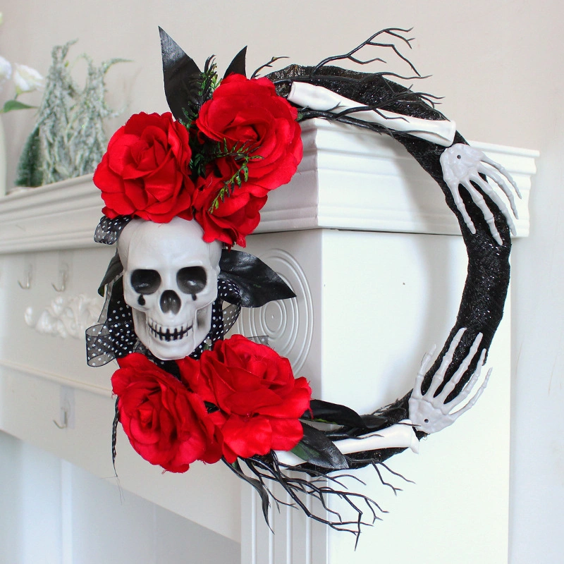 Scary Item Skull Red Rose Ghost Hand Wreath for Halloween Party Gift