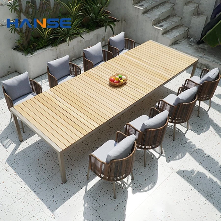 Eco-Friendly Furniture Wood Plastic Composite Dining Table Set for Outdoor Restaurant 6 Seaters