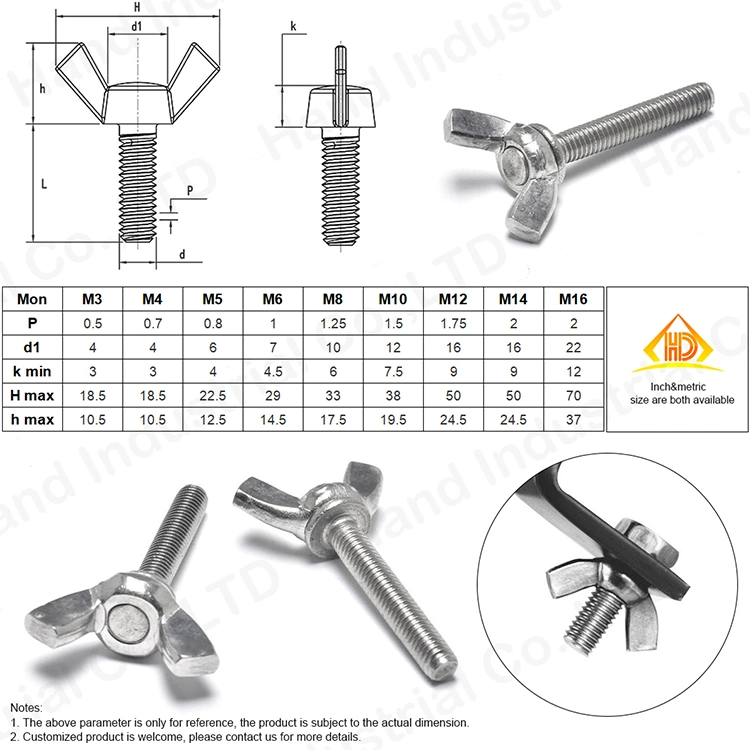 Buen Precio M6 M8 de ala de acero inoxidable el perno Tornillo mariposa