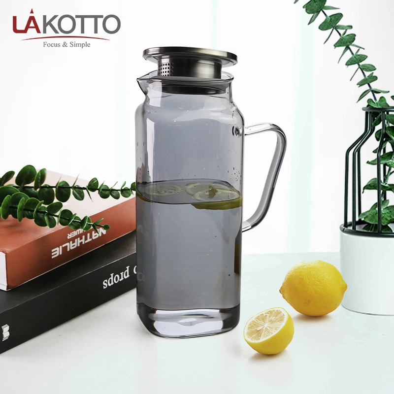 Wholesale/Supplier Kitchen Glass Tea Pot Drinking Pitcher Stainless Steel Lid Lemon Fruit Pot Beverage Water Jug