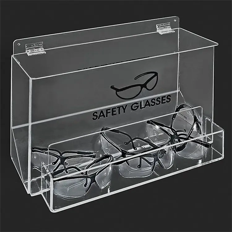 Lucency Acrylic Gafas de seguridad Soporte dispensador de frente de vidrio con tapa