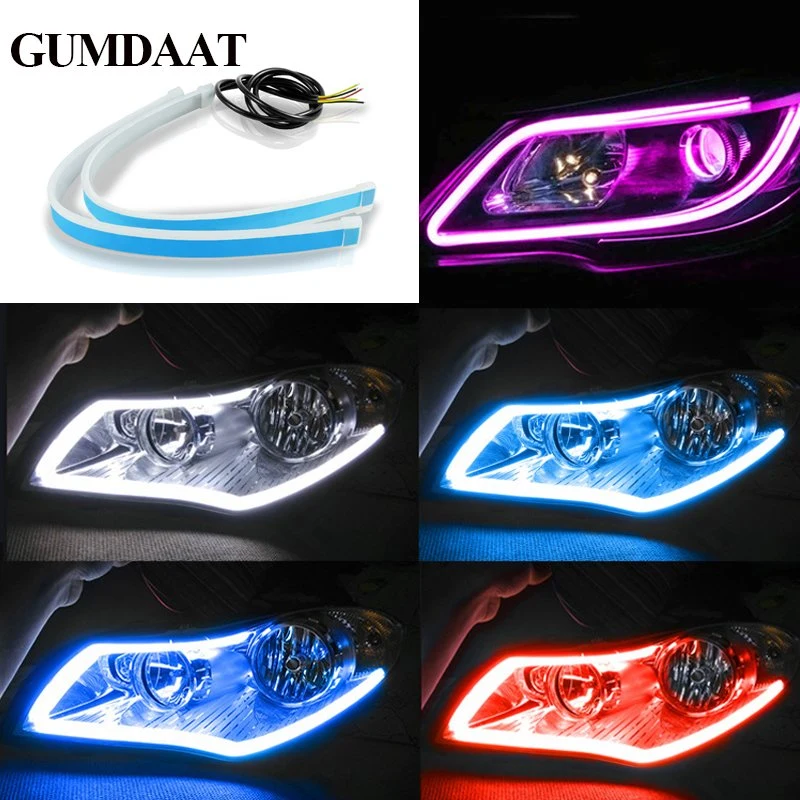 30cm 45cm 60cm Two-Color LED Daytime Running Light 12V Flexible Strip Light DRL Red Amber