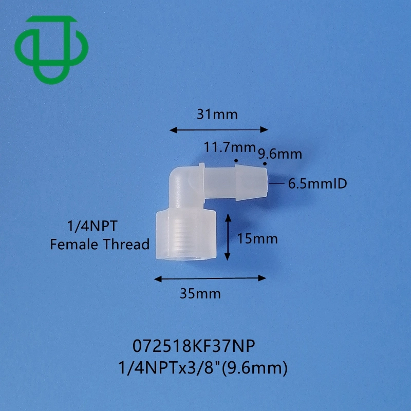 PP transparente de 90 grados de 3/16" (4,8) la cañería la púa de plástico de racor de 1/4"conectores de rosca NPT hembra