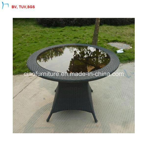 C-Patio Rattan Modern Round Dining Table with Insert Brown Glass