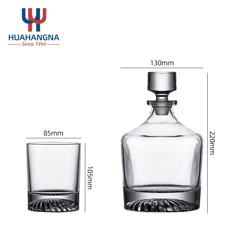 Huahangna Free Sample Classic Design 900ml Liquor Bottle Holder Whiskey Decanter Set with 6 Whisky Glasses in Gift Box for Gin Rum Tequila Wine