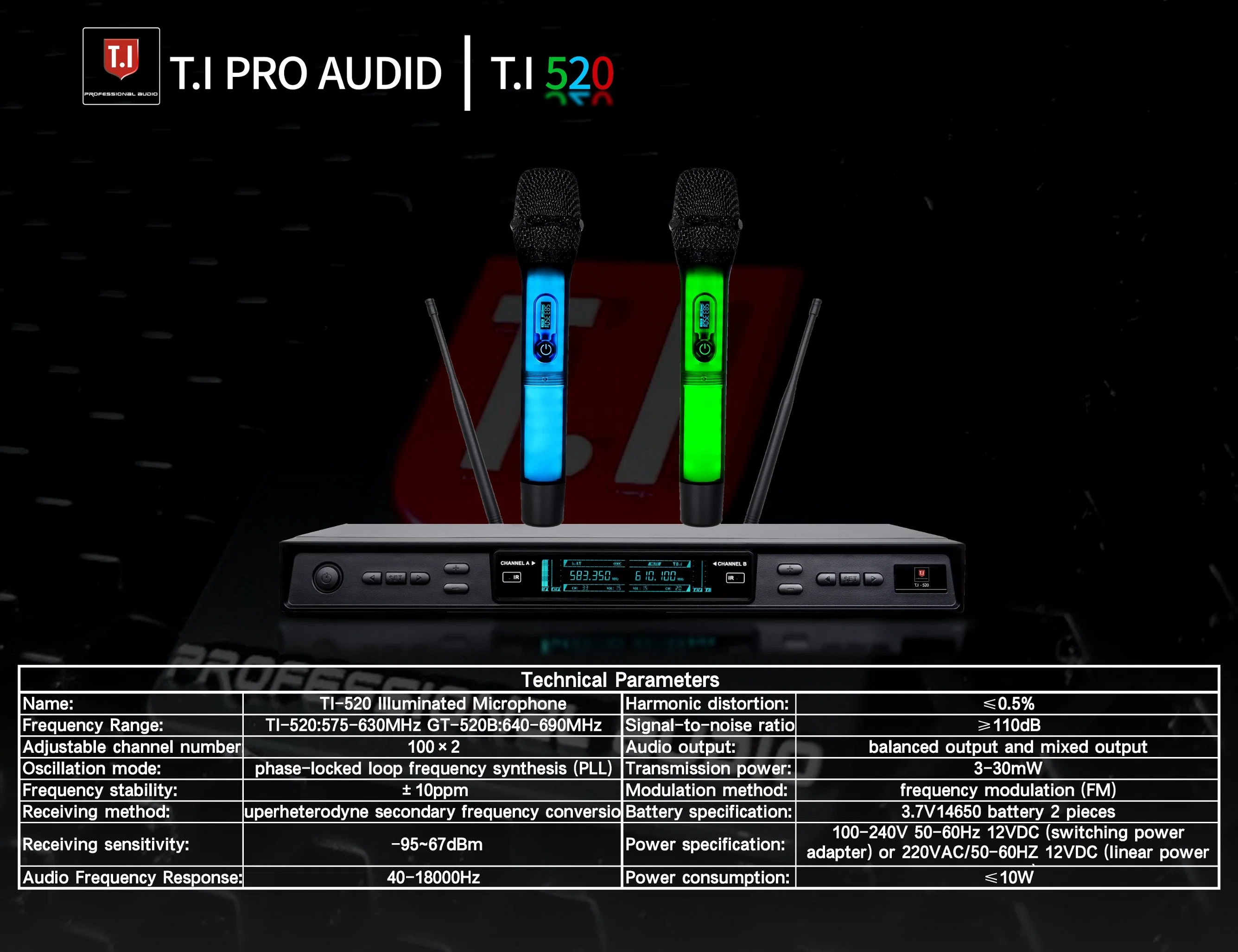 T. I PRO Audio Headset Microphone Professional 8 Color Changeable Light-Emitting Microphones