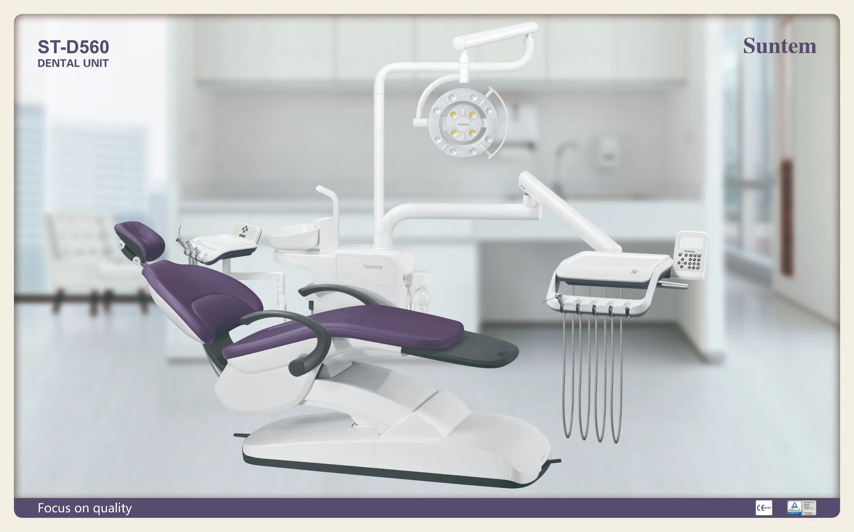 Suntem Dental Unit St-D560 مع اعتماد التصميم الأوروبي/كرسي الأسنان/منخفض التركيب/الأمان/الفك CE