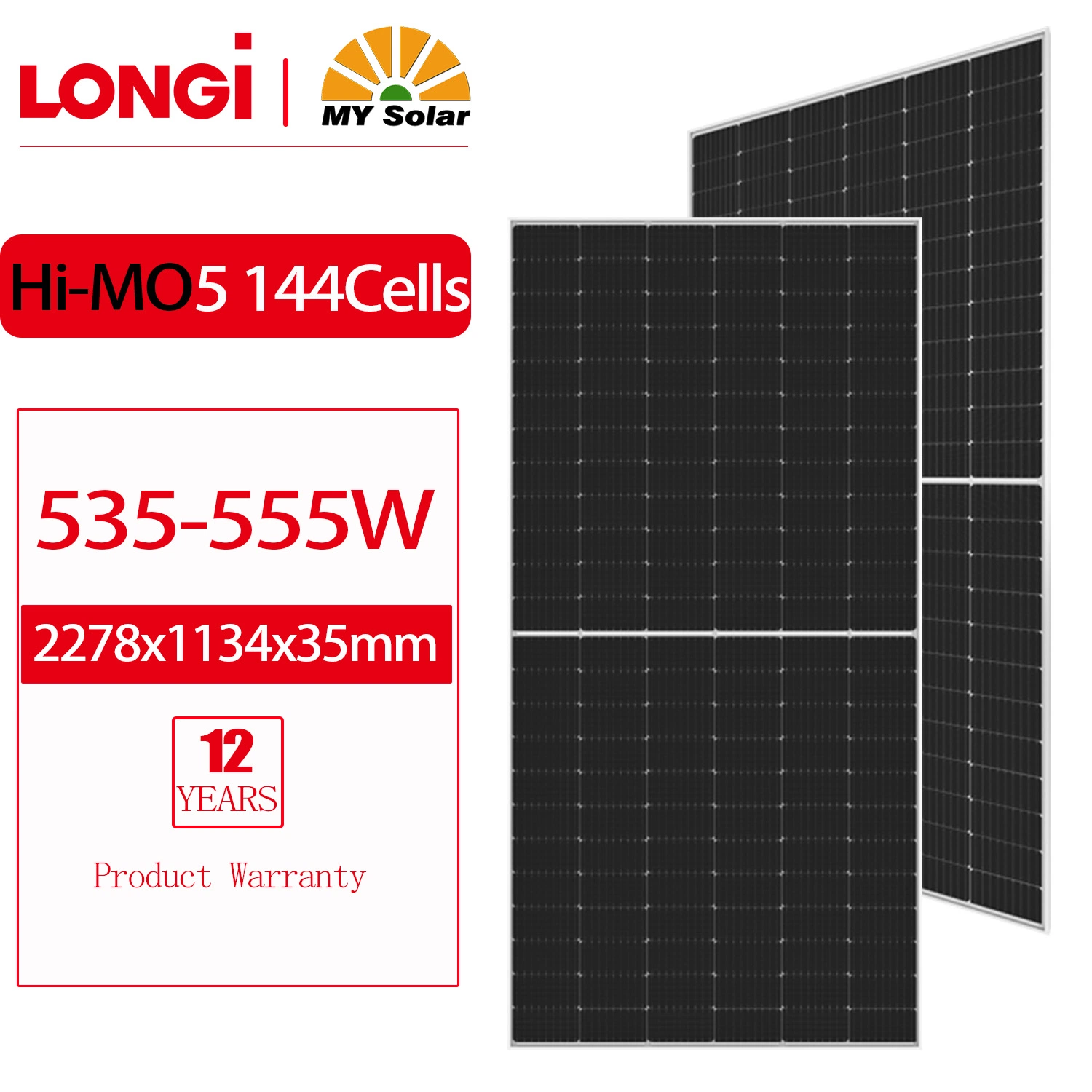 Longi/Mysolar Hot Selling Factory Direct Price 535W 540W 545W 550W 555W Half Cell Green Energy Solar Panel for Home Power System