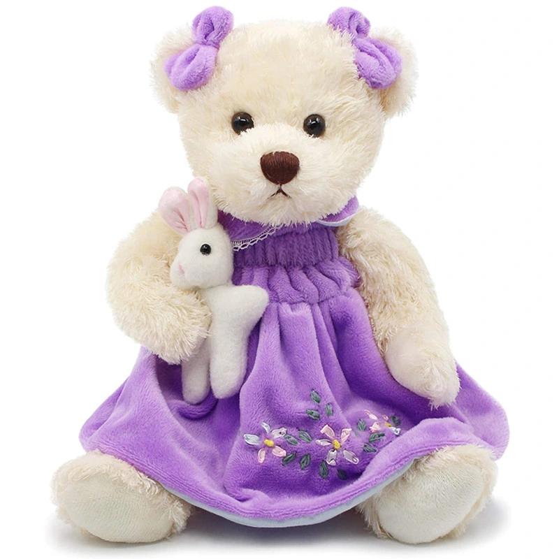 Vestido púrpura suave relleno de peluche de osito para niños de alta calidad Peluche de oso de peluche niña