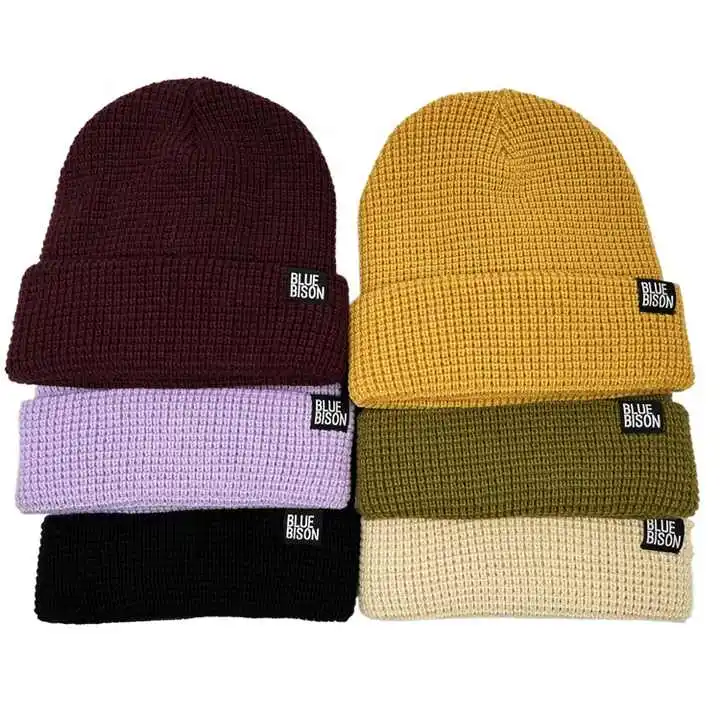 Custom Logo Fashion Winter Beanie Custom Knitted Winter Waffle Beanie Hats