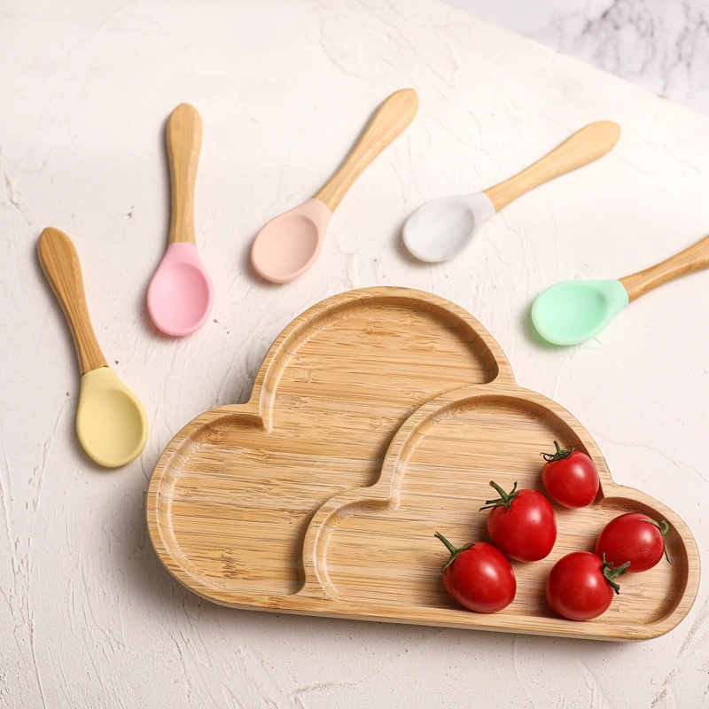 Bamboo Tray with Suction Cup Pure Natural Bamboo Tray Baby Wooden Plate