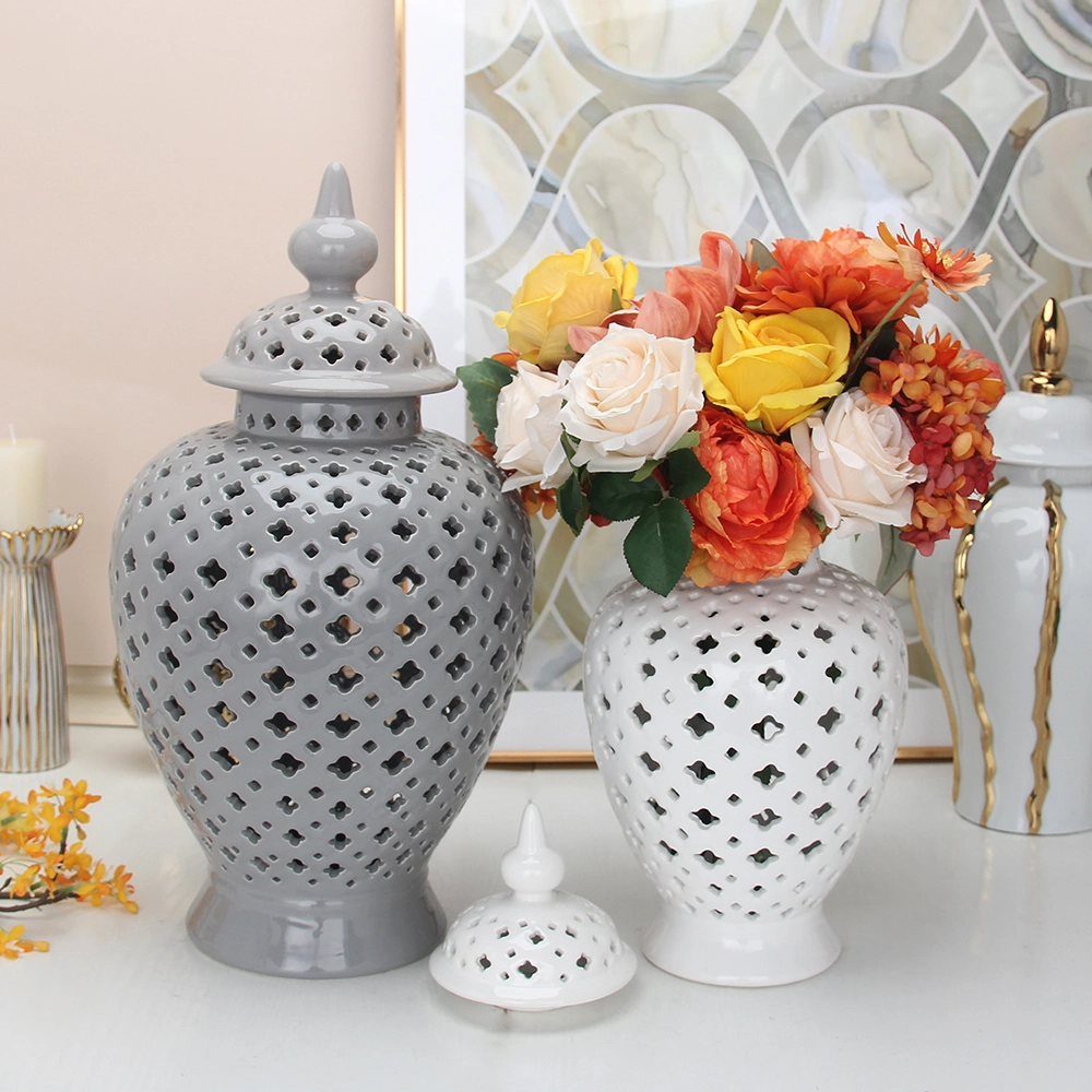 J126gr Factory Wholesale/Supplier Custom Ceramic Grey Tabletop Vase Porcelain Decor Jar Handmade Traditional Pierced Ginger Jar