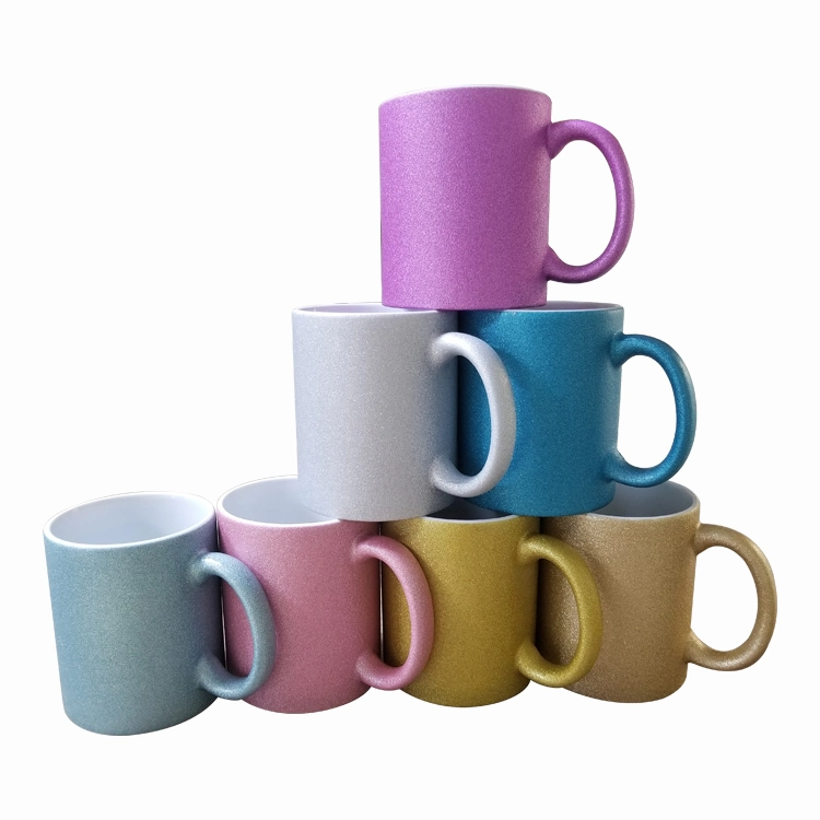 Wholesale/Supplier Promotion 11oz Neon Color Ceramic Glitter Handle Blank Coffee Mugs for Sublimation Printing