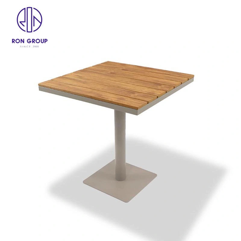 10% de réduction sur la table de salle à manger carrée en bois plastique avec cadre en aluminium pour restaurant en plein air populaire