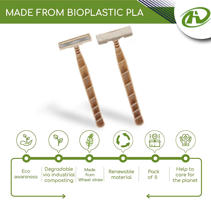 One Time Eco Friendly Wheat Straw Razor 3 Blade Biodegradable Shaving Razor