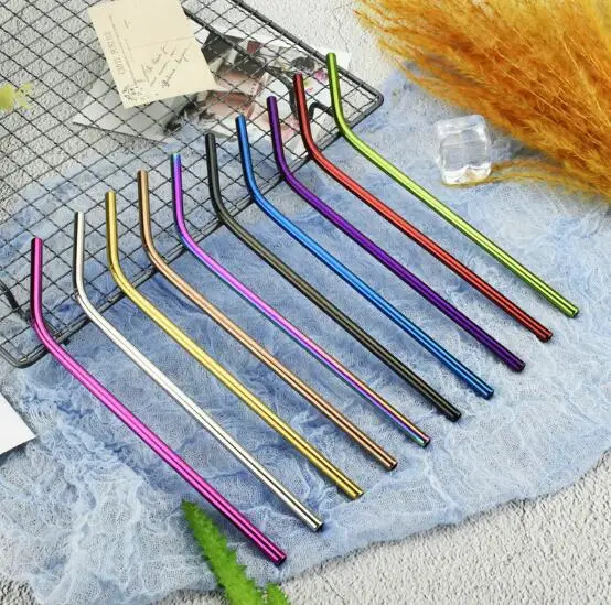 304 Stainless Steel Straw Paint Titanium Gold Milk Tea Coffee Soft Drinking Wine Straw Metal Colorful Straw Set