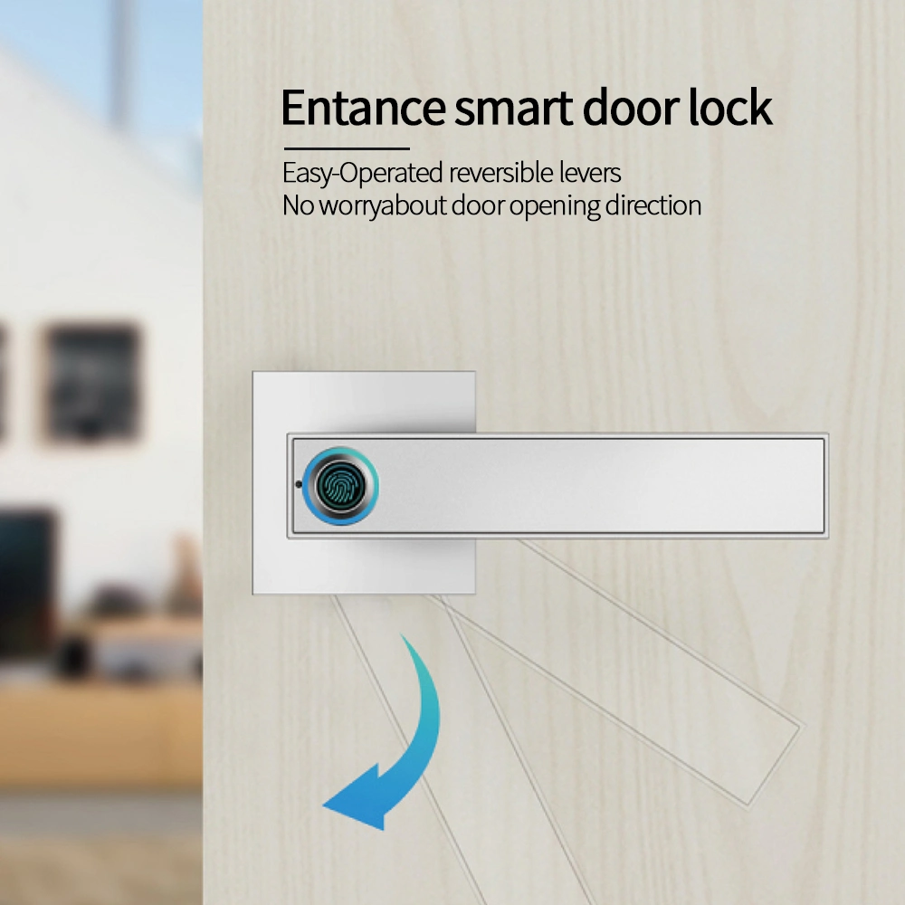 Emergency Key Aluminum Fingerprint Digital Tuya Tt-Lock APP Remote Smart Lock Door Lever for Bedroom