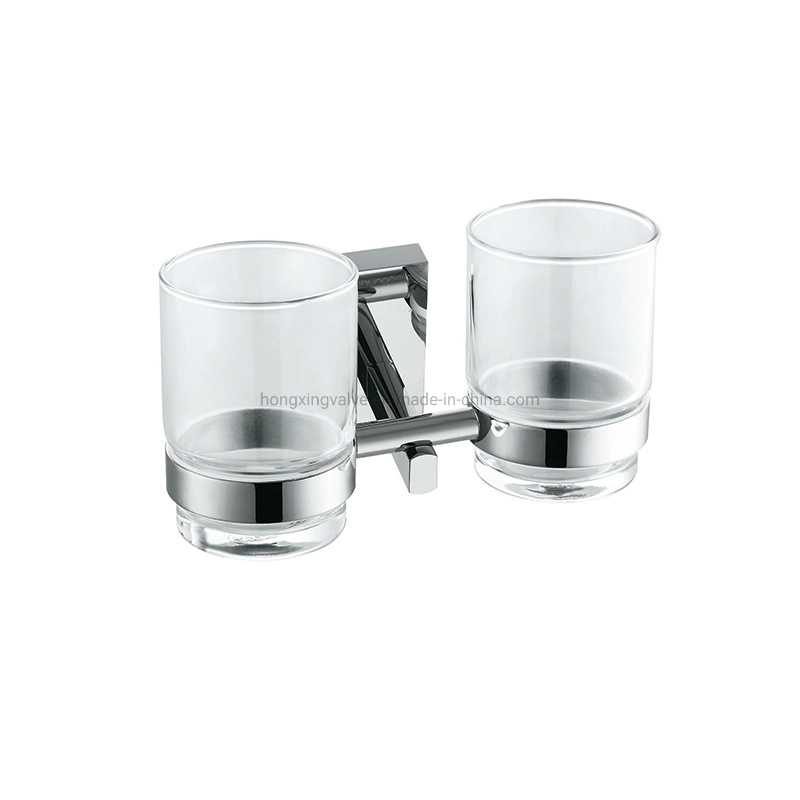 Chrome Plate Brass Double Removable Glass Cup Bathroom Tumbler Holder