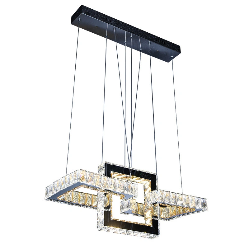 Lampe suspendue décorative en cristal LED moderne en forme carrée.
