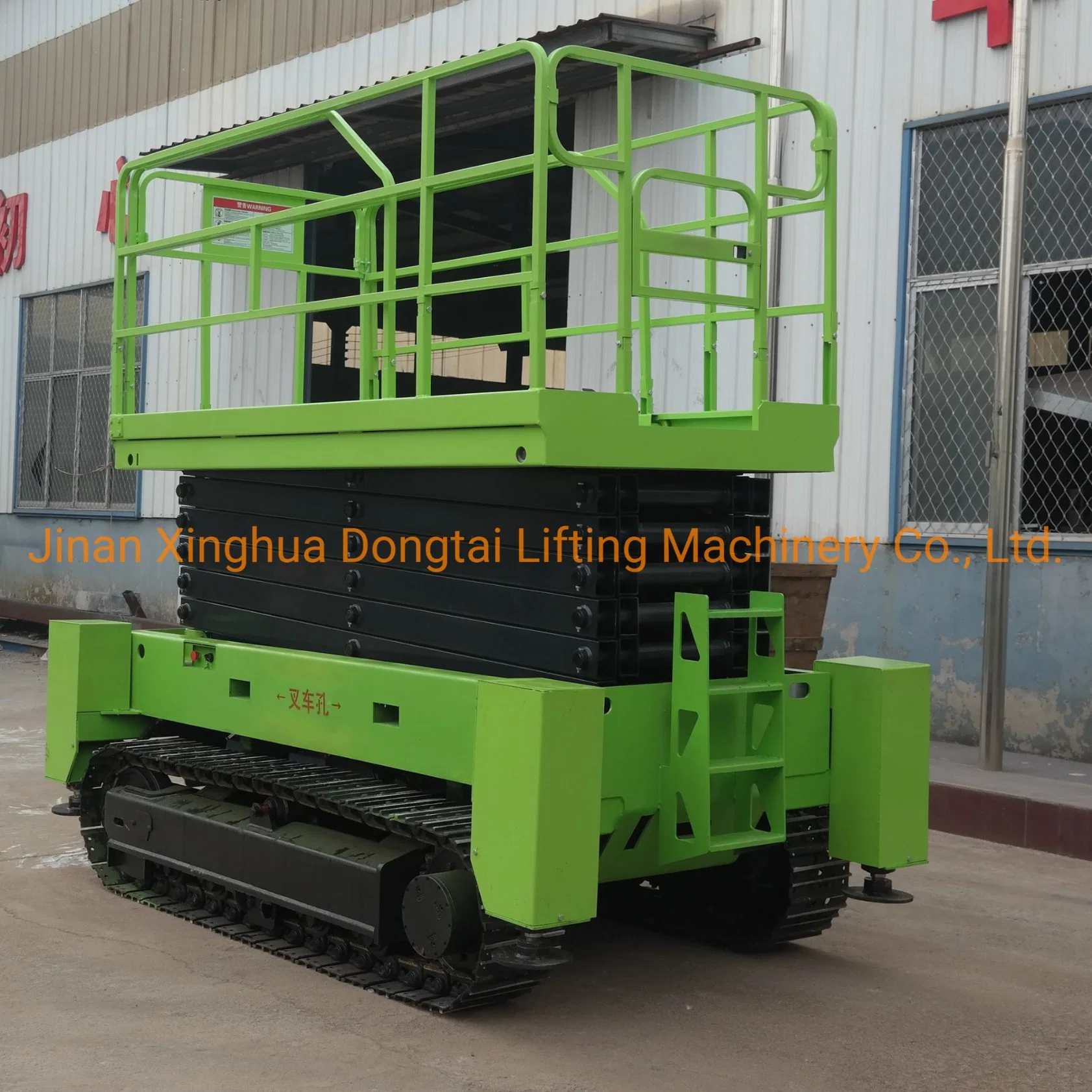 Mobile Lifting Platform with Automatic Leveling Support Legs Electric Track Crawler Scissor Man Lift