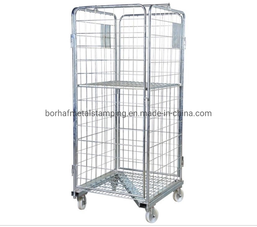 Customized 4 Sided Nesting Supermarket Portable Galvanized Foldable Steel Security Wire Mesh Roll Container