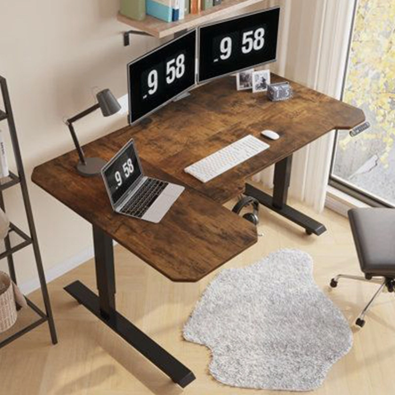 Electric Sit Stand up Desk Modern Desk White Frame Bamboo Desktop