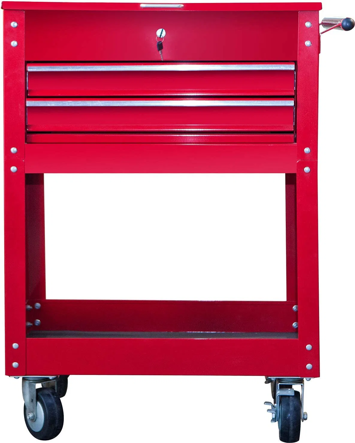 Garage Workshop Organizer: Heavy Duty Steel Rolling Tool Storage Cart with Top Cabinet and 2 Drawers