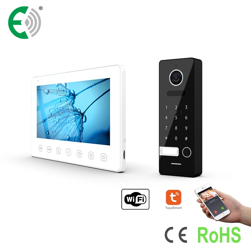 4-Wire HD WiFi 7"Touch Buttons Video Doorphone Kit with Multi Lock Control Doorbell