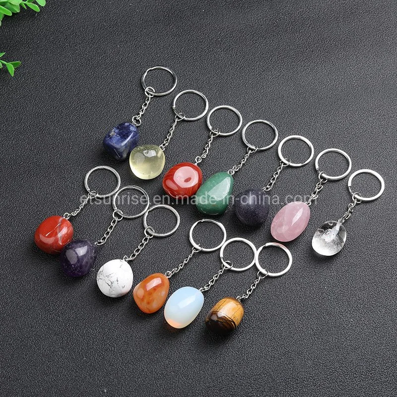 Fashion Natural Stone Beads Gemstone Crystal Keyring Pendant