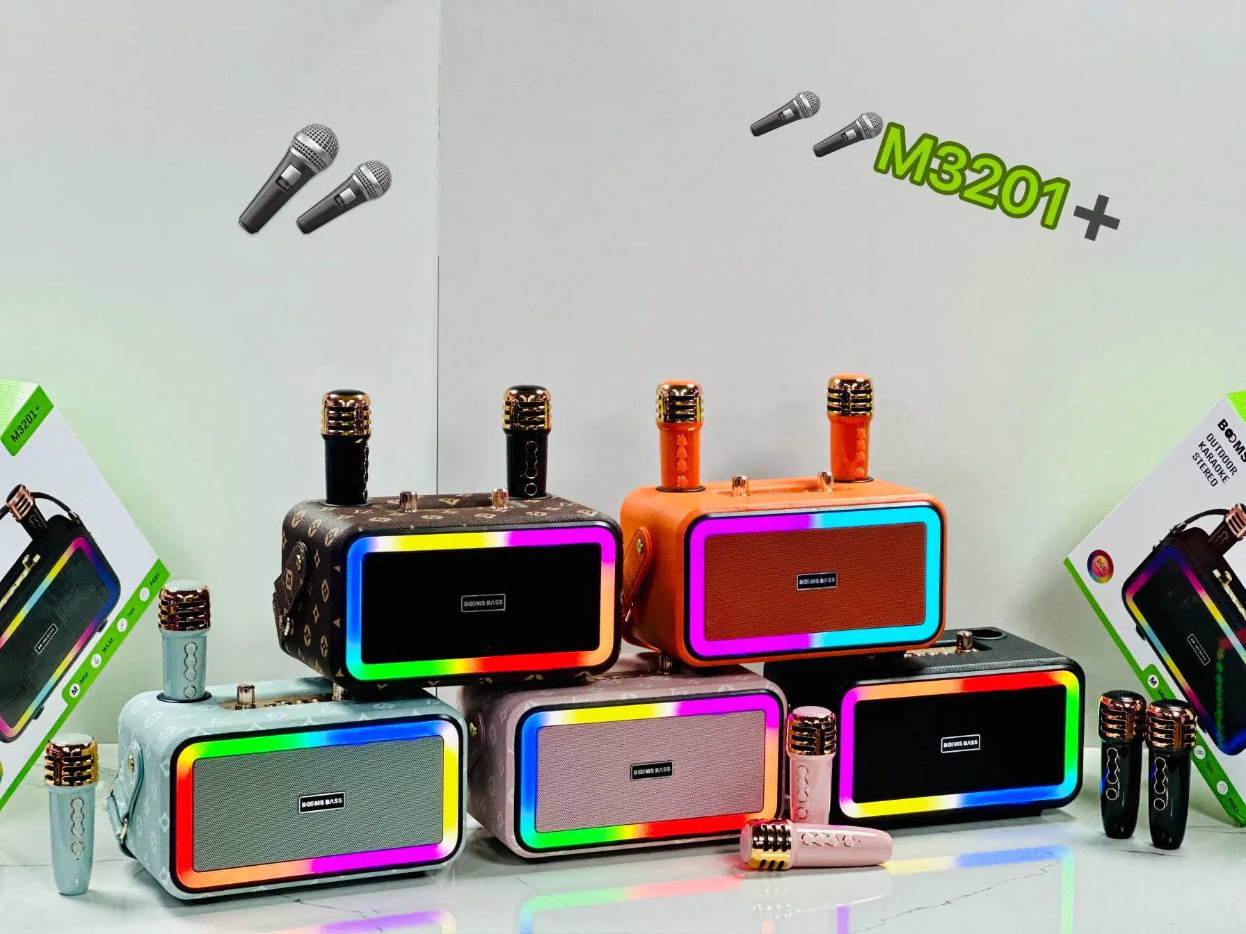 LD-M3201+Factory Wholesale Party Wireless Mini altavoz portátil para karaoke Bluetooth para exteriores Con dos micrófonos_Green