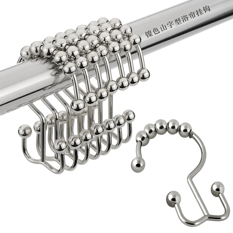 8 Balls Metal Chrome Useful Iron Shower Curtain Ring Hooks