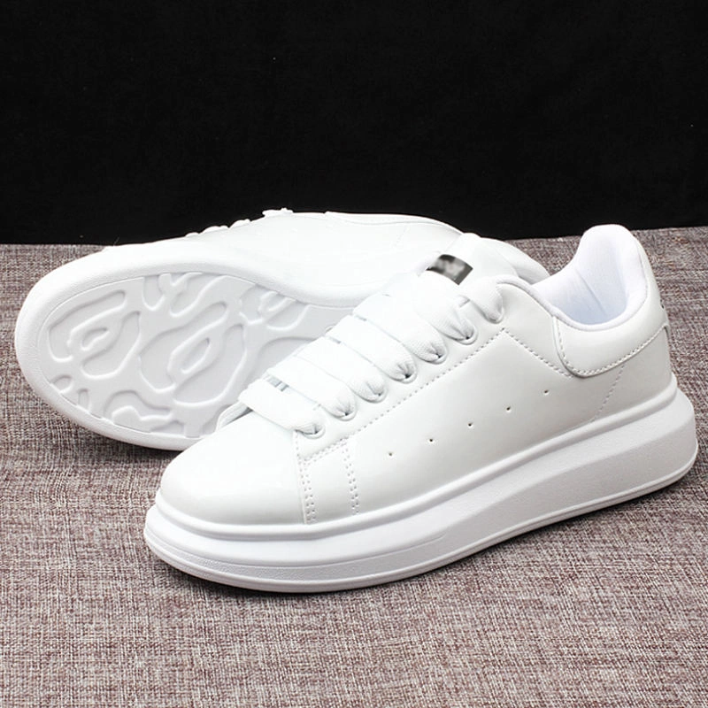 Wholesale Solid Color Thick Bottom Lace-up Fashion White Sneakers Korean Version Couple Flats Casual White Shoes for Women