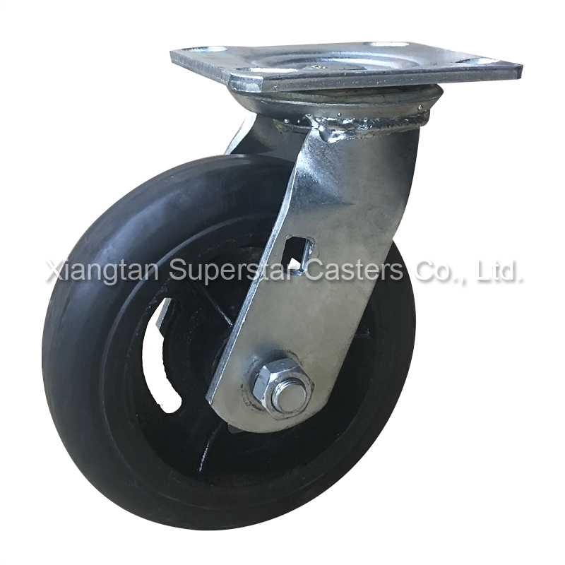 Flat Industrial Caster, Gray Rubber Swivel Casters