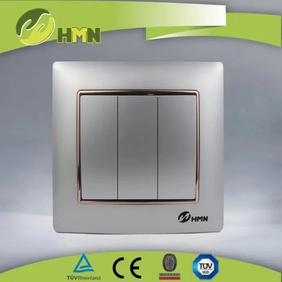 European Standard golden PC panel 3G 1 way electric wall switch