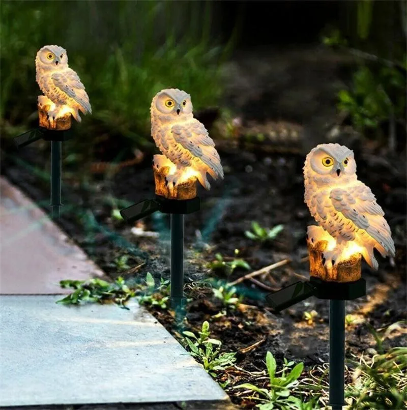 Césped exterior luces de paisaje sensor de resina decorativa LED Owl Garden Luz