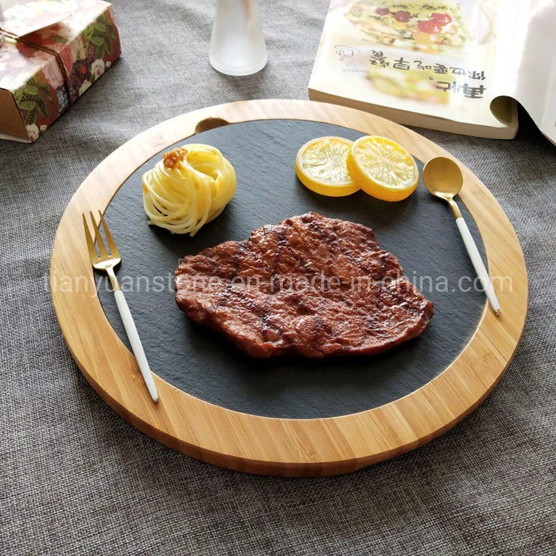 Rectangular Large Black Slate Stone Bamboo Cheese Board