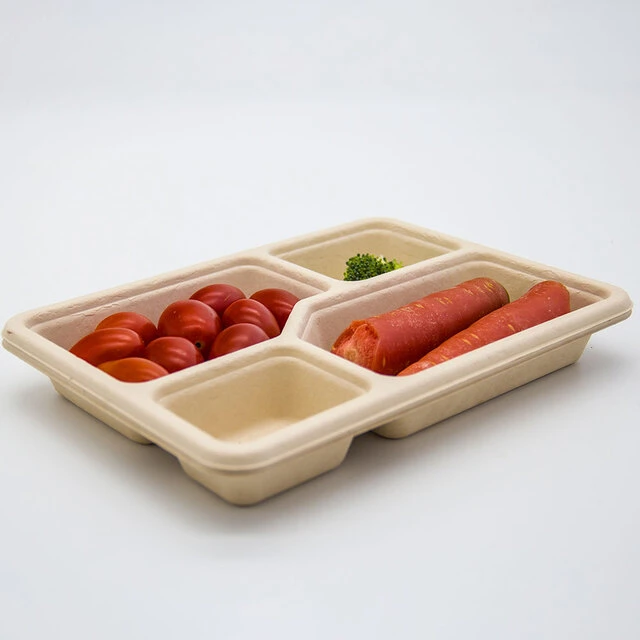 700ml 4 Compartment Custom Logo Disposable Biodegradable Food Tray for Sandwich Fried Chicken