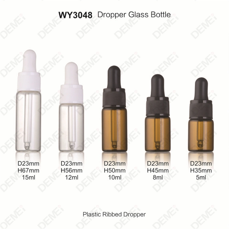 5-15ml Wholesale/Supplier Cosmetic Packaging D23mm Stright Round Clear and Amber Serum Essential Oil Tube Glass Bottle with 18mm Gold Aluminum Dropper Cap