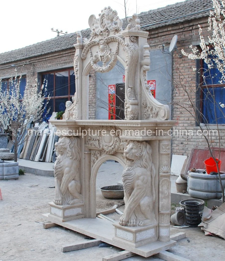 Natural Stone Indoor Double Marble Fireplace with Lion (SY-MF325)