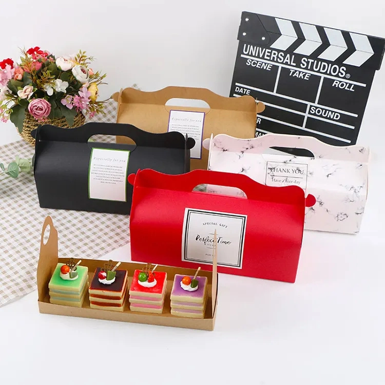 Customized Kraft Paper Swiss Roll Box Handle Cake Packaging Boxes