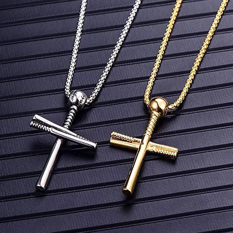 Baseball Cross Necklace European and American New Stainless Steel Pendant Titanium Steel Men&prime; S Jewelry Wholesale Women&prime; S Gifts