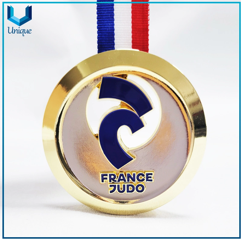 Custom Premium Design Standarble Medal, 85mm Gold Silver Bronze France Yudo Medal with Ribbon