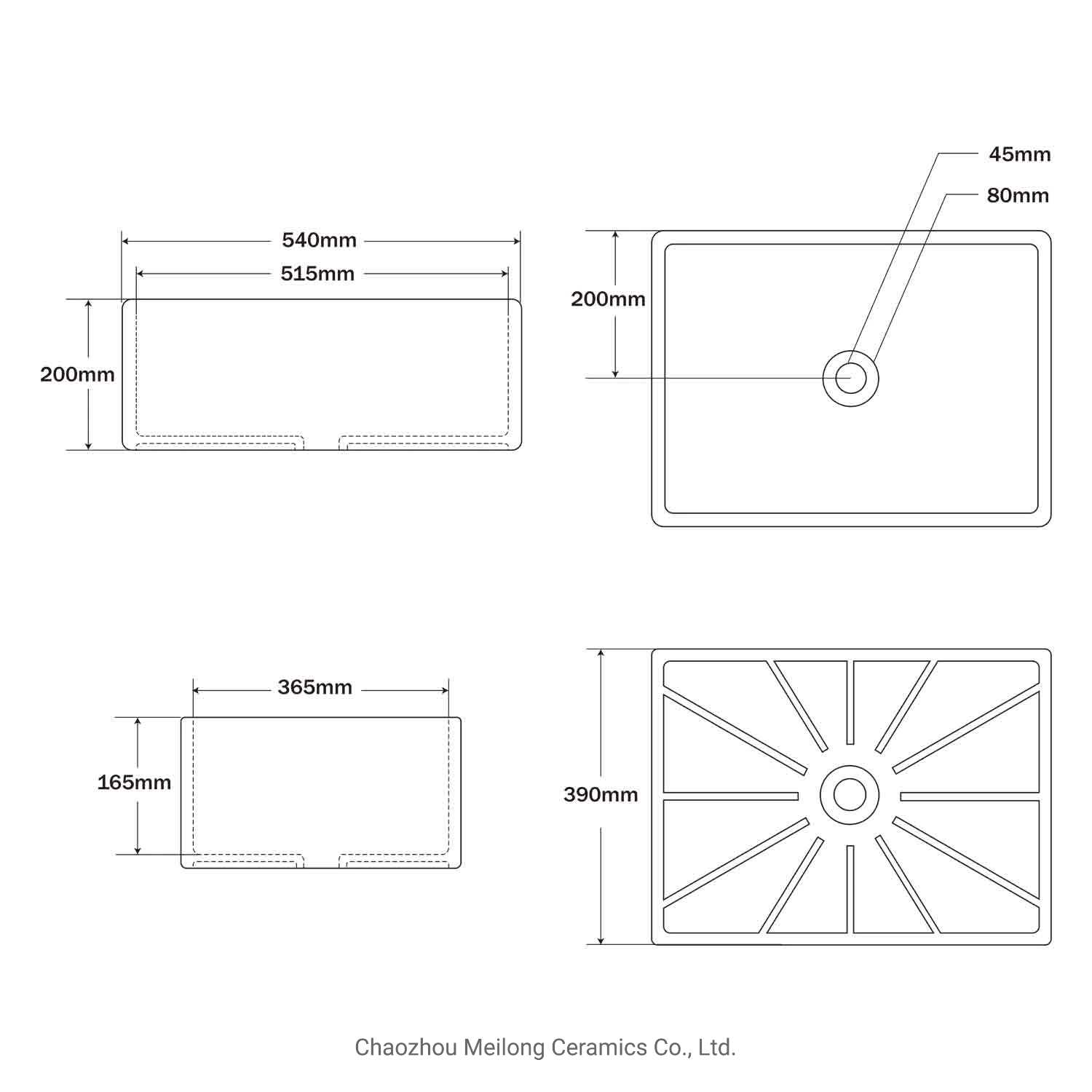 Rectangle White 21-Inch Farmhouse Kitchen Sink Vitreous China Porcelain Apron Front Sink